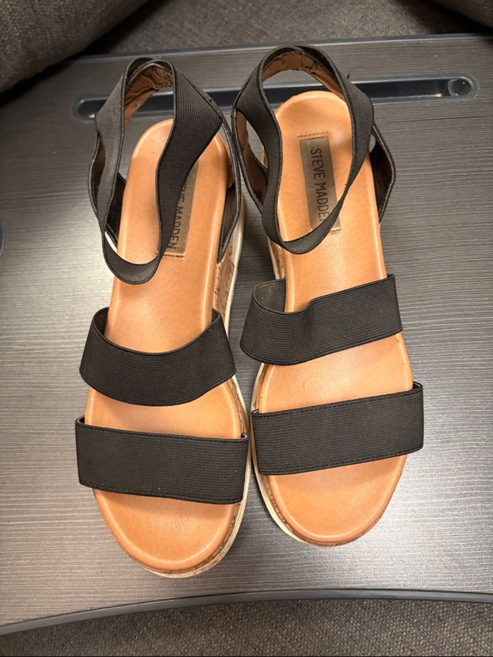 Steve Madden Bandi Elastic Cork Platform Wedge Sandal - Picture 6 of 6